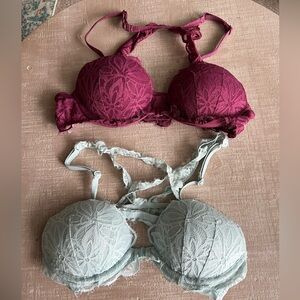 PINK Victoria's Secret Lace Bra Set - Burgundy and Light blue 34A